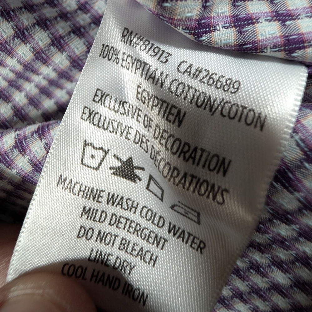 Robert Graham Button Down Shirt Mens XL Purple Check Egyptian Cotton Flip Cuff - Picture 7 of 8